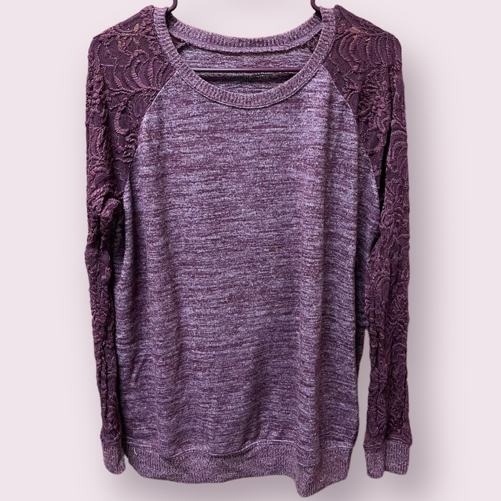 Torrid, Super Soft Sweater with Lace Sleeves, Maroon, Size 1X